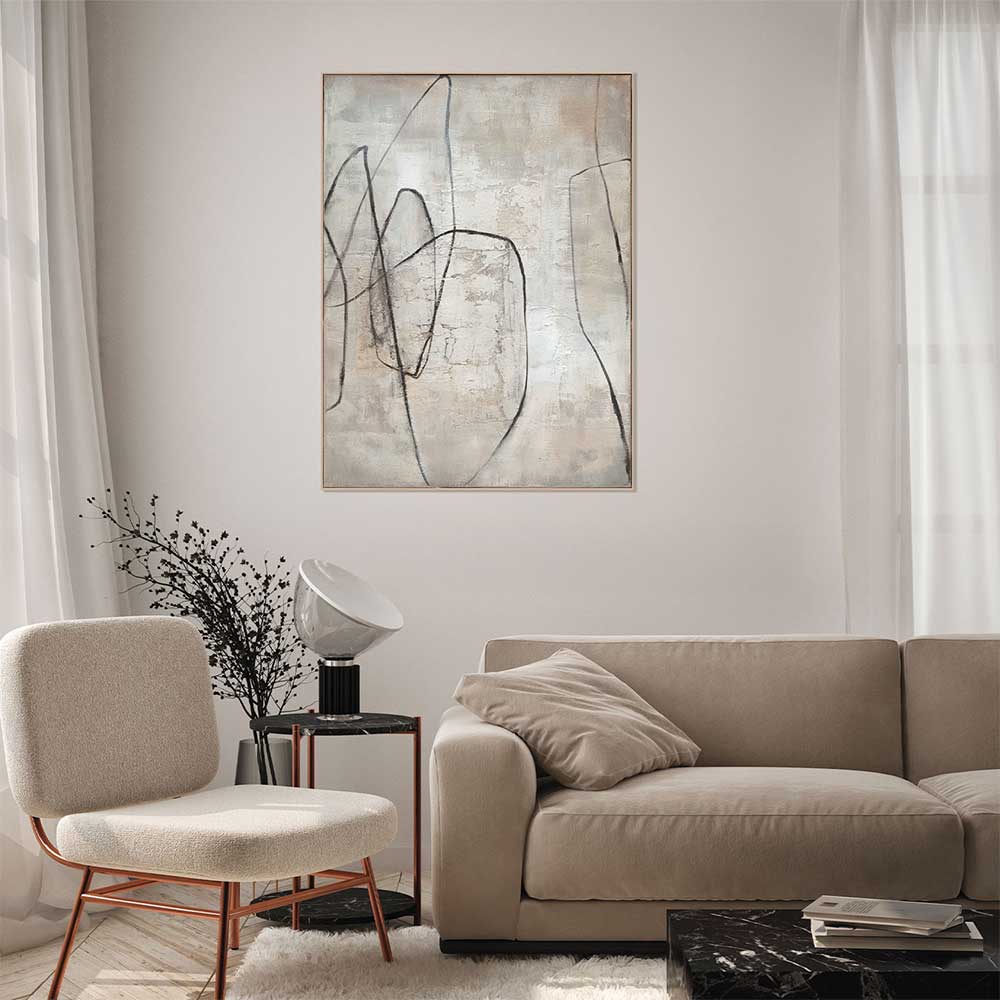 Agave: Scribble 90x120 - Quadro Astratto Acrilico su Tela, Effetto Craquelé e Cornice