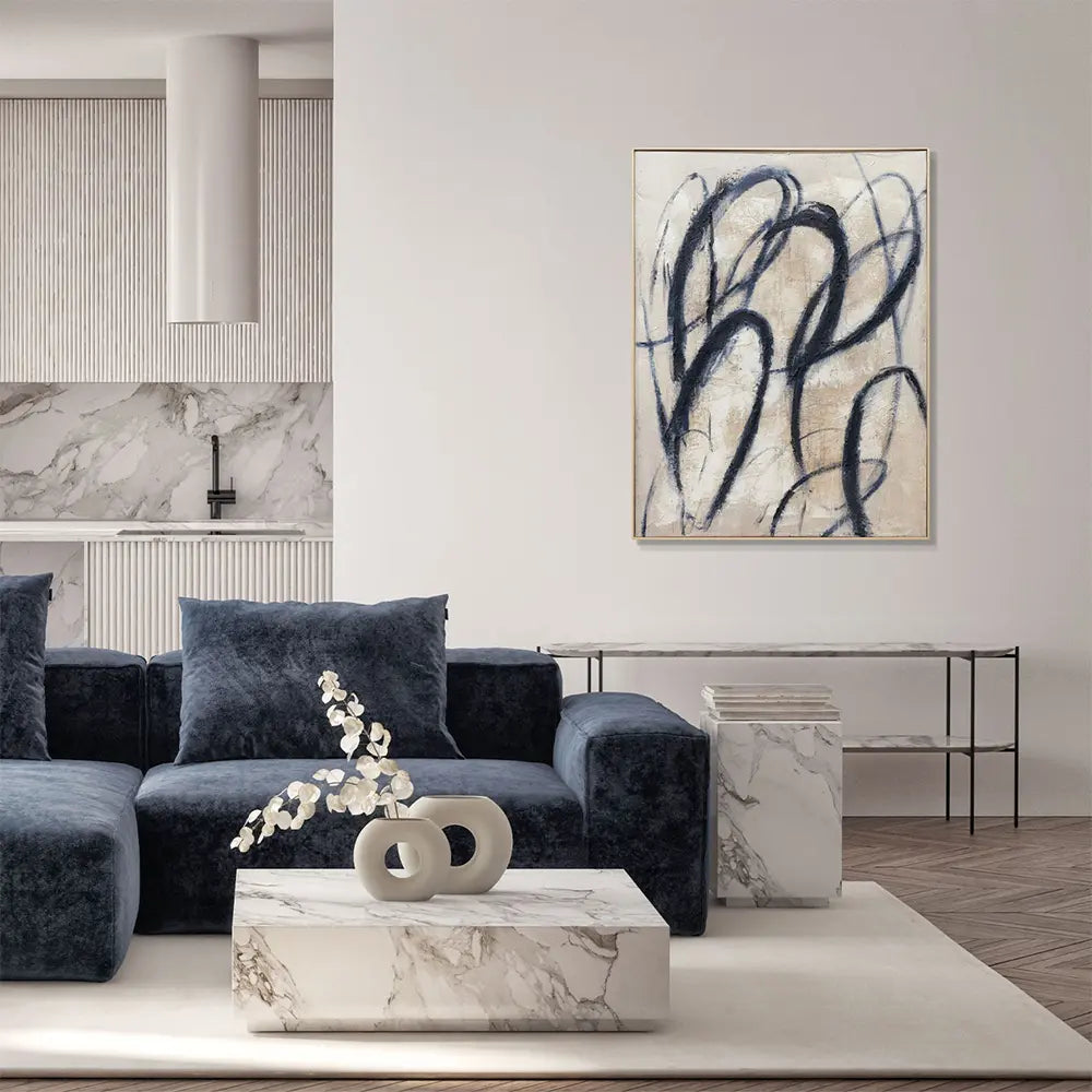 Quadro Materico Blue Billow Agave - Dipinto a Mano 90x120 cm