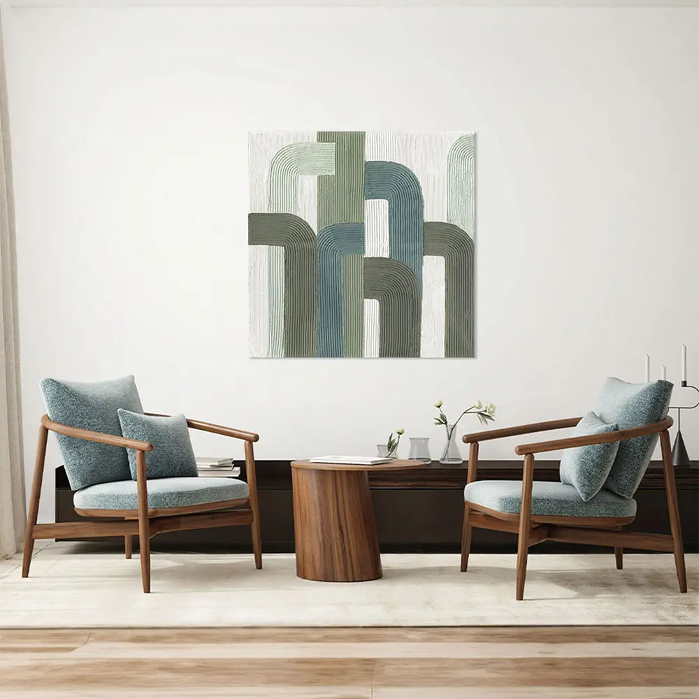 Quadro Materico Green Lines Agave - Dipinto a Mano 100x100 cm