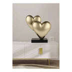 Ambienti Glamour Scultura Cuori Dorati Oro Metallizzato H 52 cm Base Marmo Nero