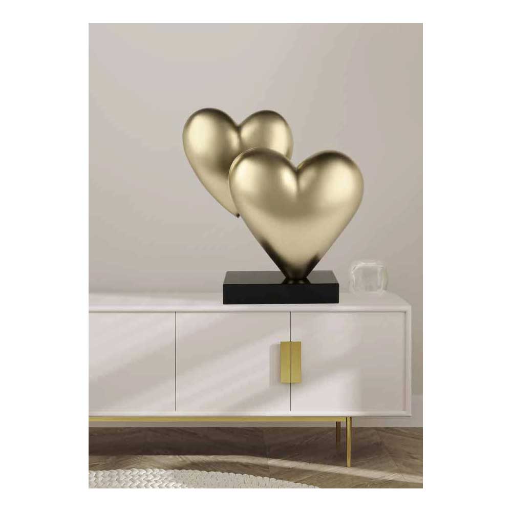 Ambienti Glamour Scultura Cuori Dorati Oro Metallizzato H 52 cm Base Marmo Nero