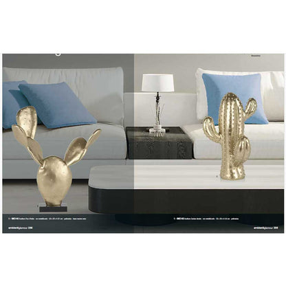 Ambienti Glamour Scultura Fico India Oro Metallizzato H 61 cm Base Marmo Nero