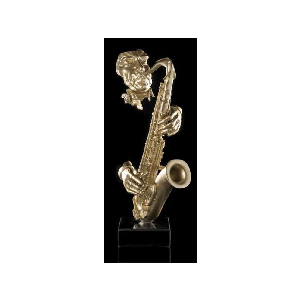 Ambienti Glamour Scultura Gold Sax player Oro Chiaro H 62 cm Base Marmo Nero