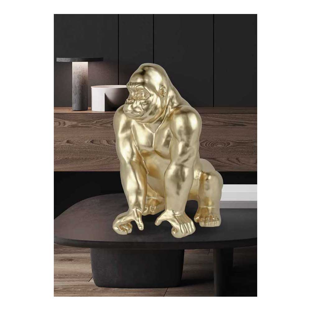Ambienti Glamour Scultura Gorilla Dorato Oro Metallizzato H 57 cm
