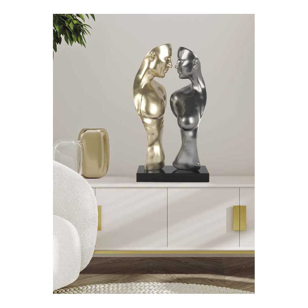 Ambienti Glamour Scultura Insieme Oro Antracite Metallizzato H 60 cm Base Marmo Nero