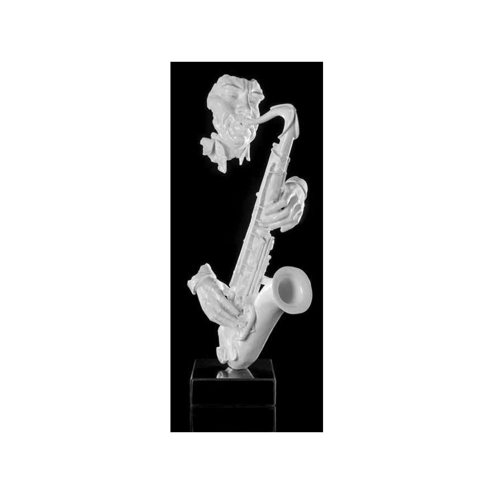 Ambienti Glamour Scultura White Sax player Oro Chiaro H 62 cm Base Marmo Nero
