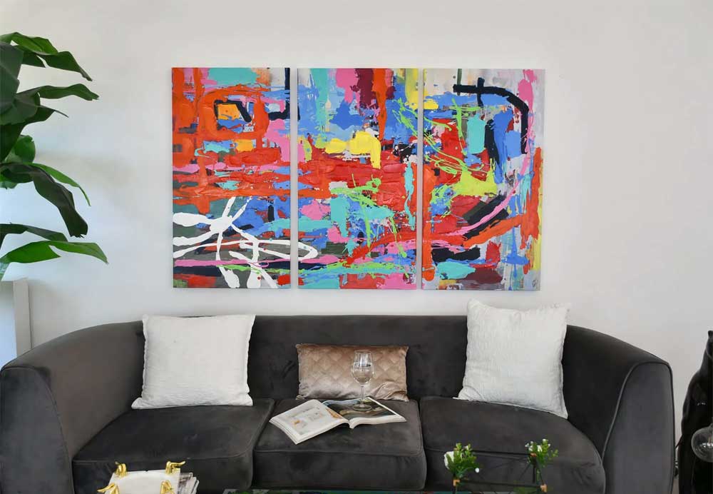 Trittico di Design Stile Schizzi | Dipinto a Mano Multicolore | ADM
