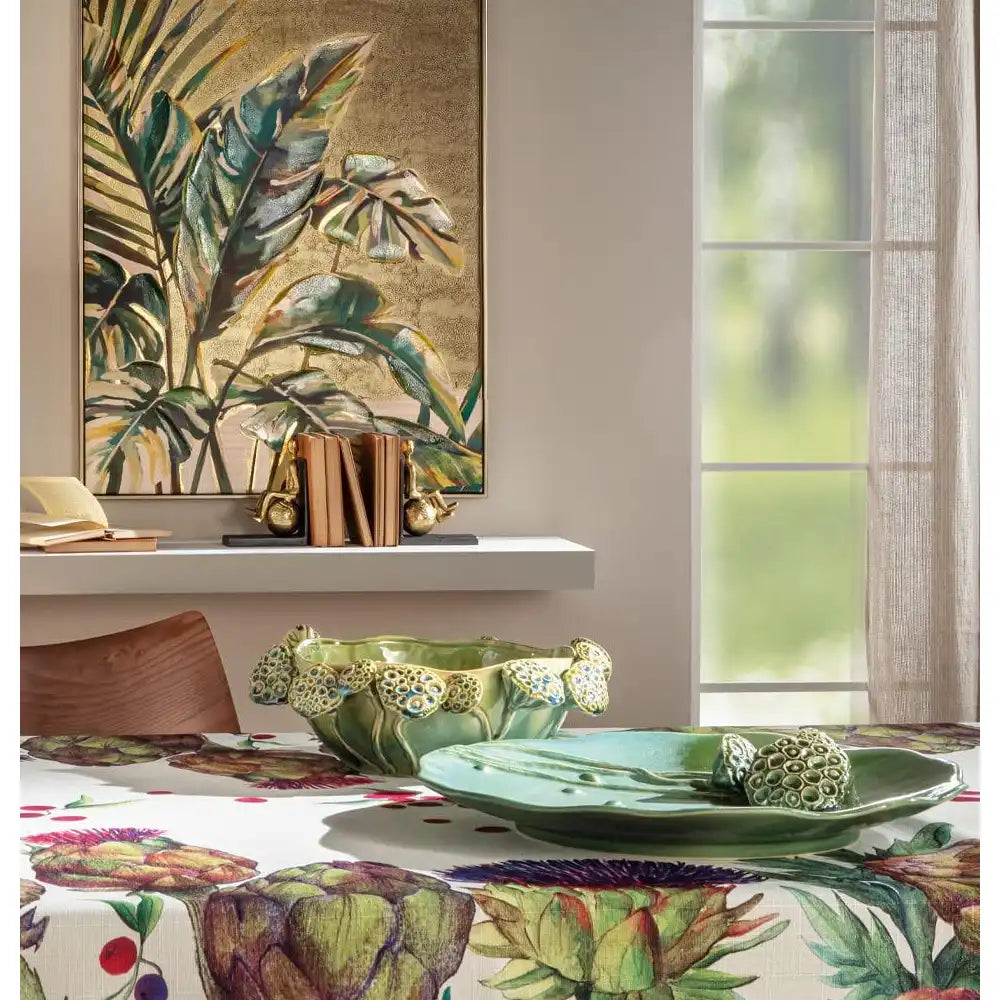 Centrotavola Gres Verde Rilievo Floreale Ethno Chic | L'Oca Nera