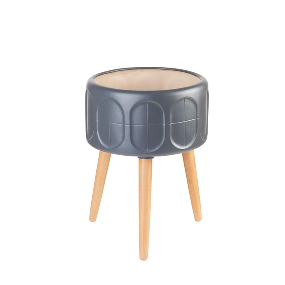 L'Oca Nera Cache Pot Alto Ceramica con Piedini in Legno 1S150