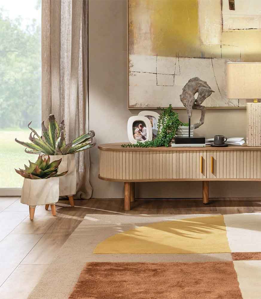 L'Oca Nera  Cache-Pot Basso Neo Classic, Ceramica e Legno, 1S147