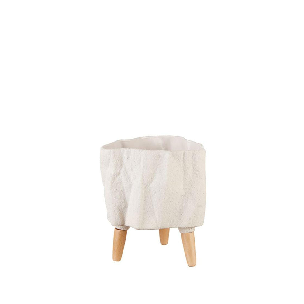 L'Oca Nera  Cache-Pot Basso Neo Classic, Ceramica e Legno, 1S147