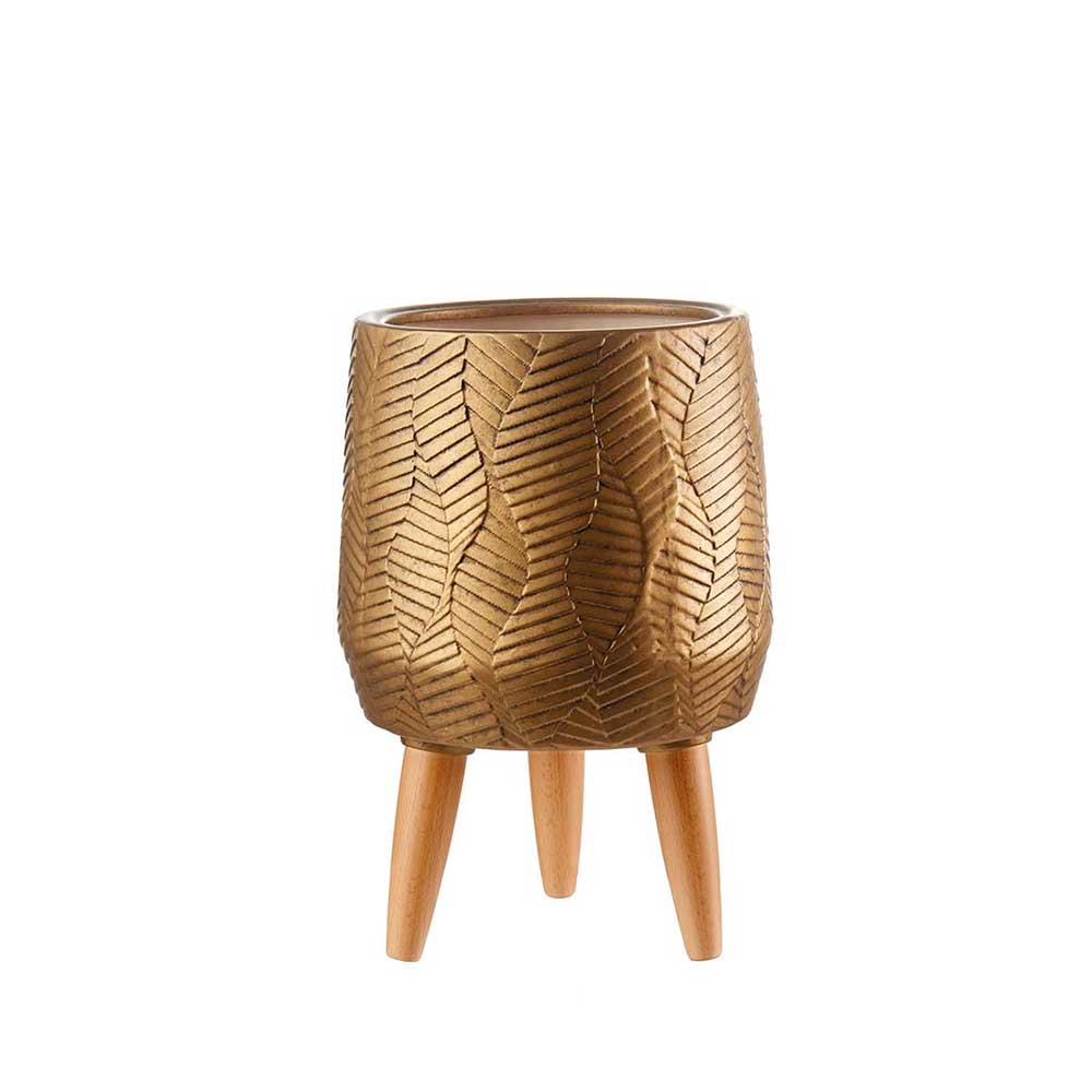 L'Oca Nera Cache-Pot Alto Oro Ceramica, Stile Jungle Ethno Chic 1S133