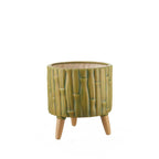 L'Oca Nera Cache-Pot Basso Ceramica e Legno, Stile Jungle Ethno Chic 1S138