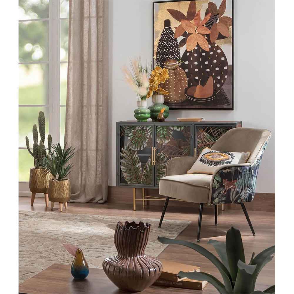 L'Oca Nera Cache-Pot Alto Oro Ceramica, Stile Jungle Ethno Chic 1S133