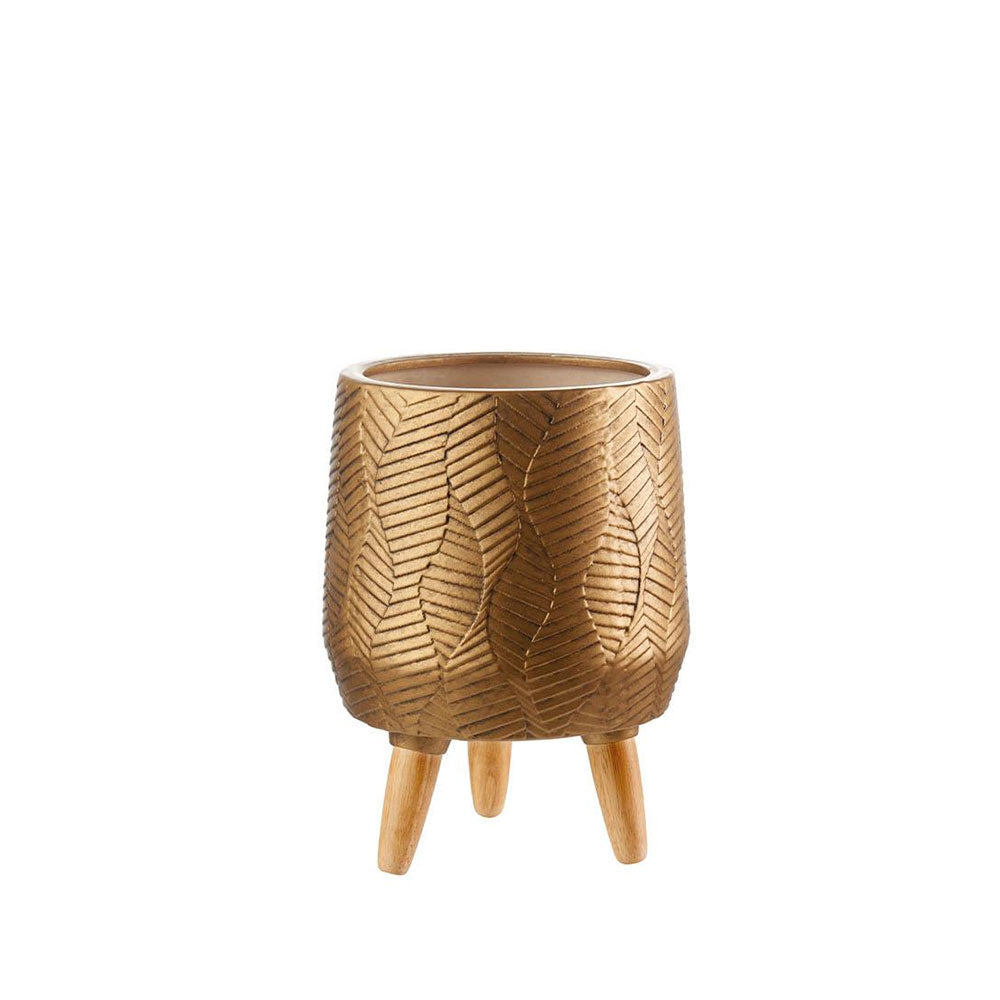 L'Oca Nera Cache-Pot Basso Oro Ethno Chic 1S132 | Ceramica e Legno