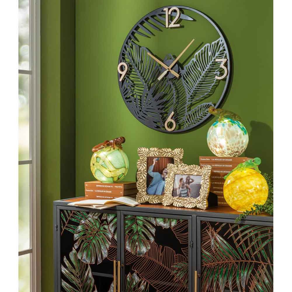 L'Oca Nera Orologio da Parete in Metallo Floreale Design Dorato
