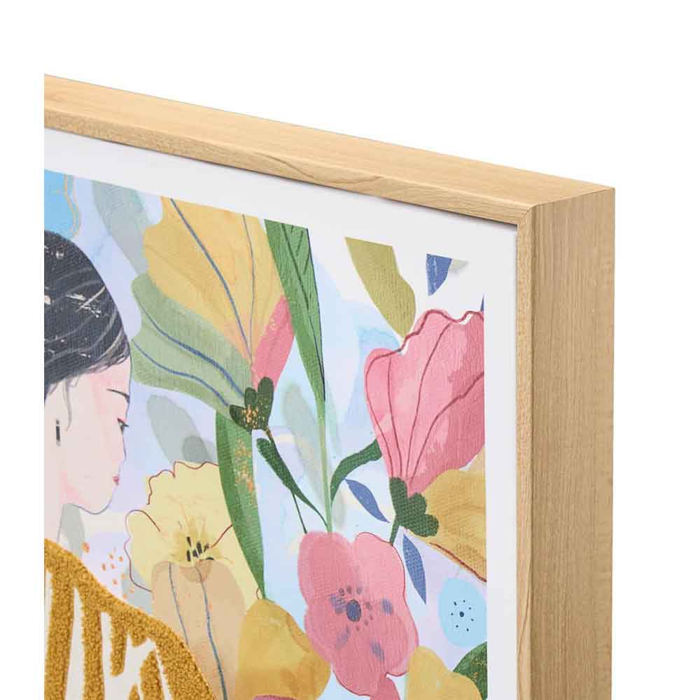 L'Oca Nera Quadro Serigrafia Figura Femminile su Sfondo Floreale con Cornice