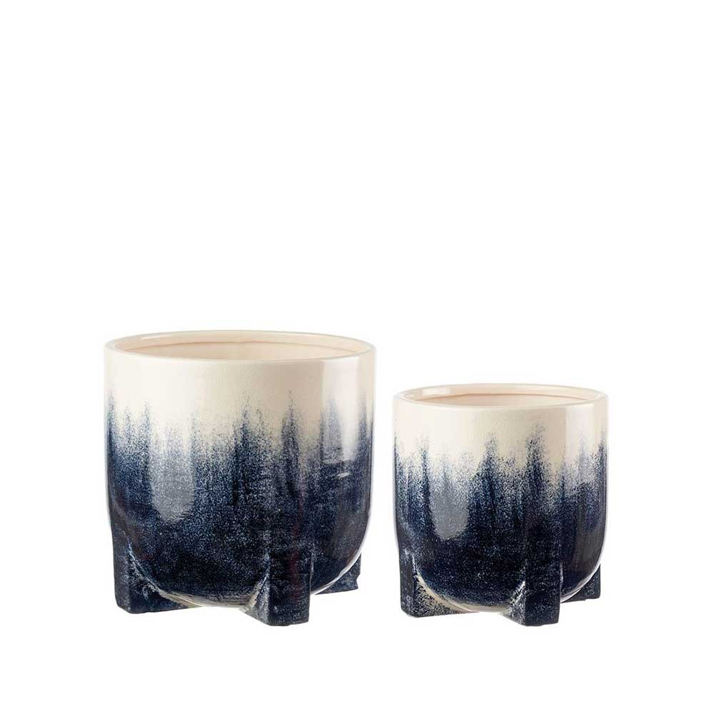 L'Oca Nera Set 2 Cache-Pot Ceramica Blu Mediterraneo 1S128