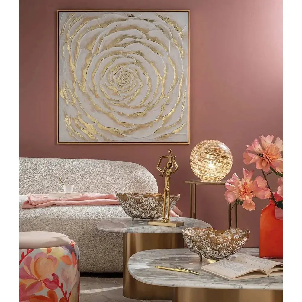 Quadro Moderno Floreale in Stucco con Foglia Oro | L'Oca Nera