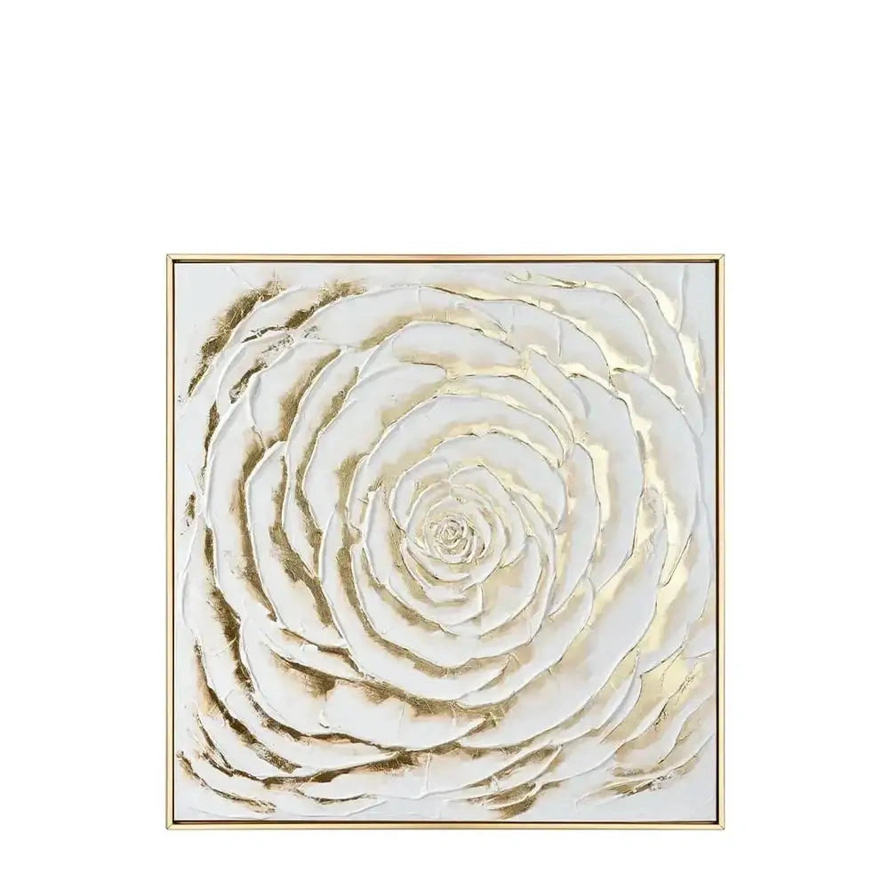 Quadro Moderno Floreale in Stucco con Foglia Oro | L'Oca Nera