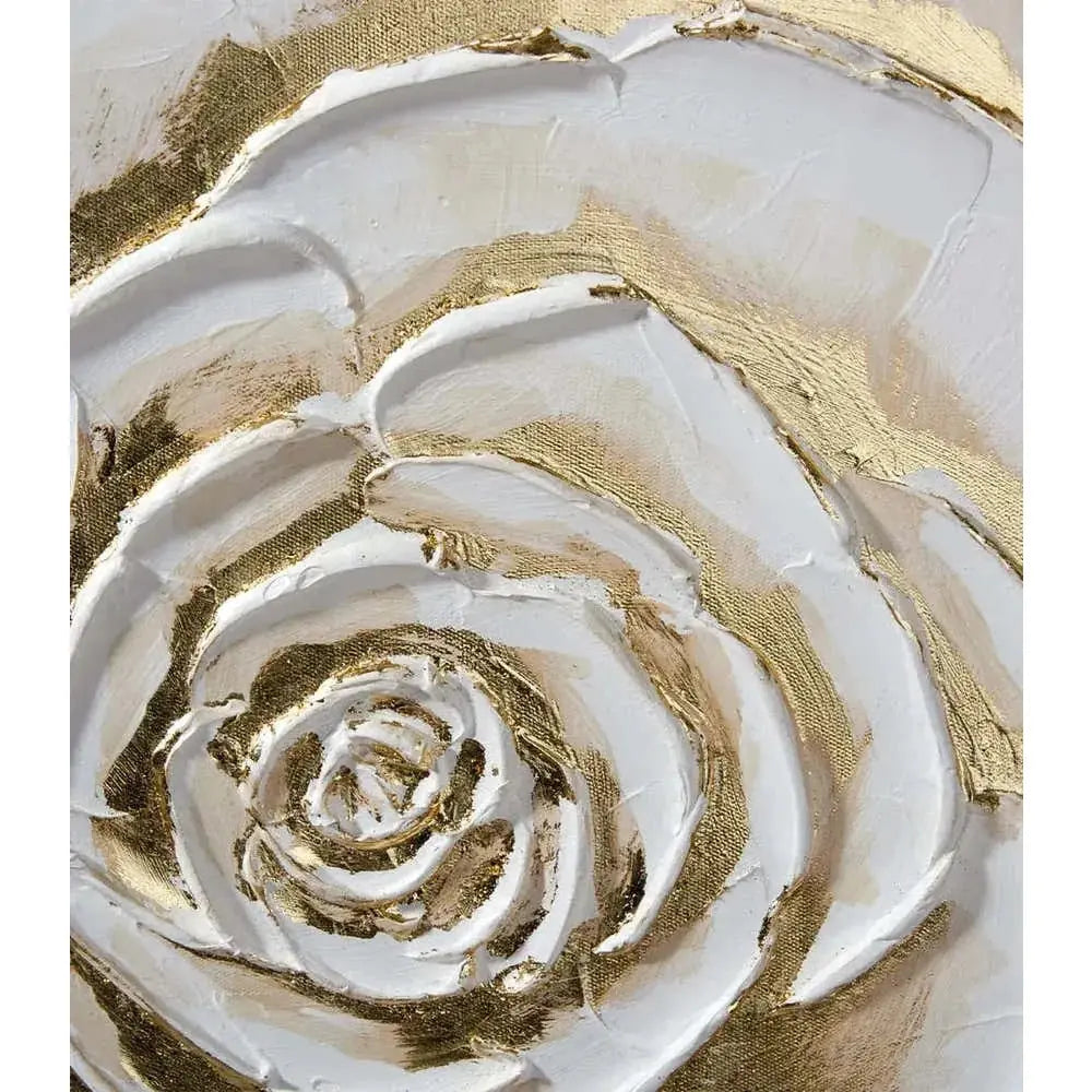 Quadro Moderno Floreale in Stucco con Foglia Oro | L'Oca Nera