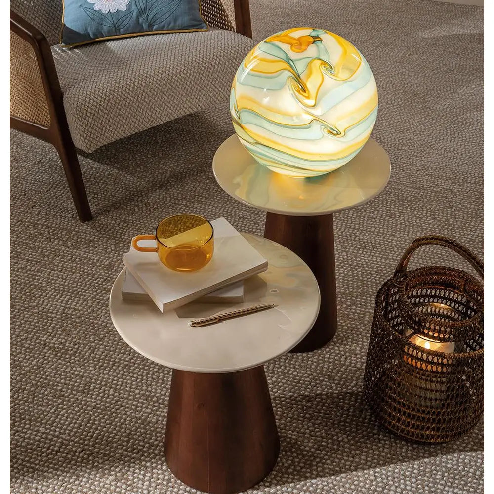 Set 2 Tavolini Tondi in Metallo Smaltato e Legno Modern Country | L'Oca Nera