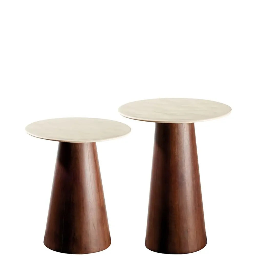 Set 2 Tavolini Tondi in Metallo Smaltato e Legno Modern Country | L'Oca Nera