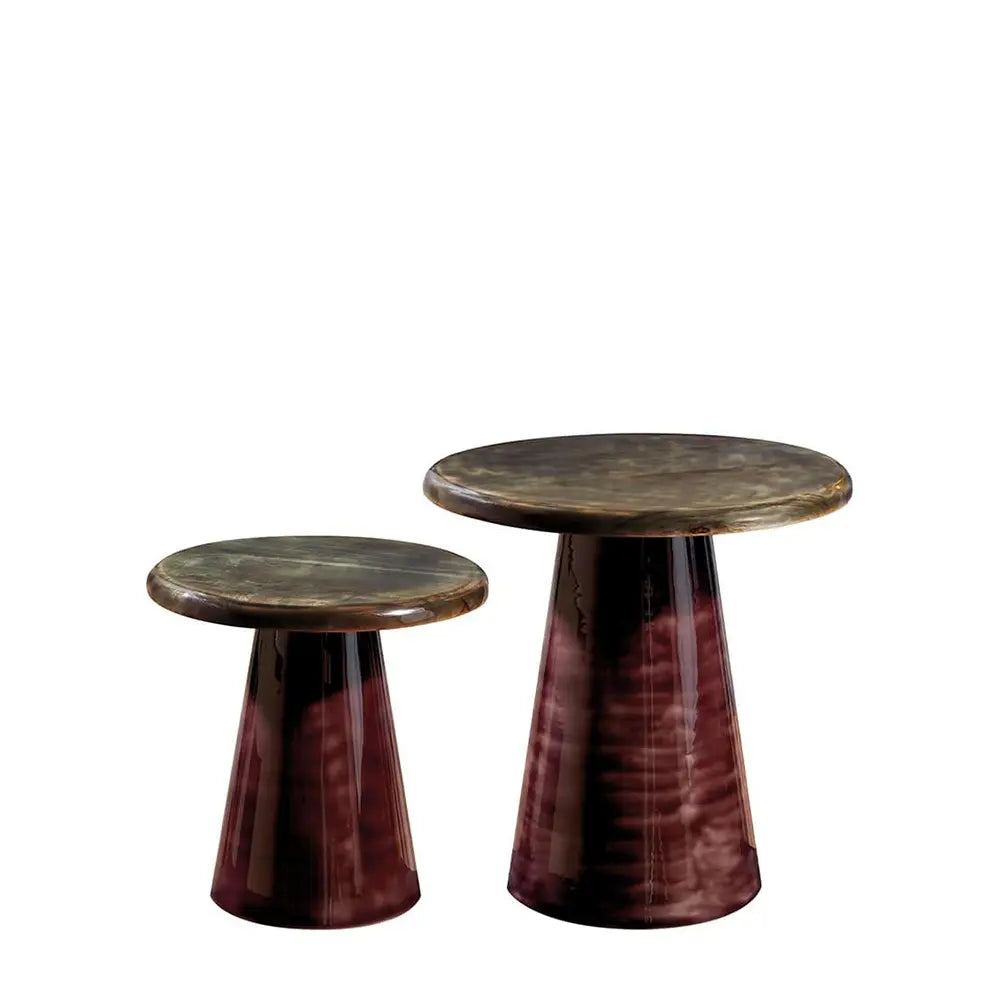 Set 2 Tavolini Tondi in Legno Smaltato e Metallo Ethno Chic | L'Oca Nera