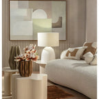 Lampada da Tavolo Resina Effetto Materico Paralume Lino | L'Oca Nera