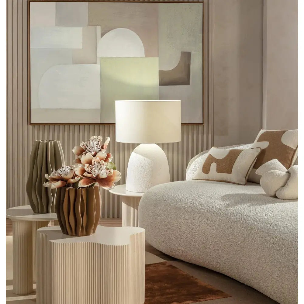 Lampada da Tavolo Resina Effetto Materico Paralume Lino | L'Oca Nera