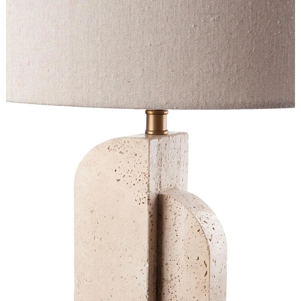 Lampada da Tavolo Travertino Metallo Paralume Lino | L'Oca Nera