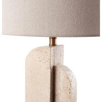 Lampada da Tavolo Travertino Metallo Paralume Lino | L'Oca Nera