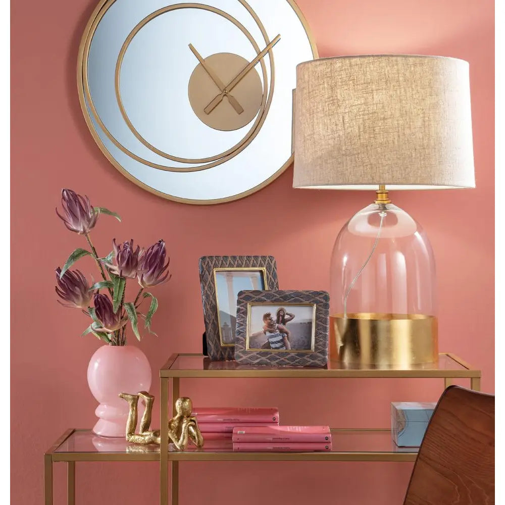 Lampada da Tavolo Vetro Decoro Dorato Paralume Lino | L'Oca Nera