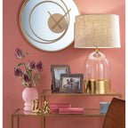 Lampada da Tavolo Vetro Decoro Dorato Paralume Lino | L'Oca Nera