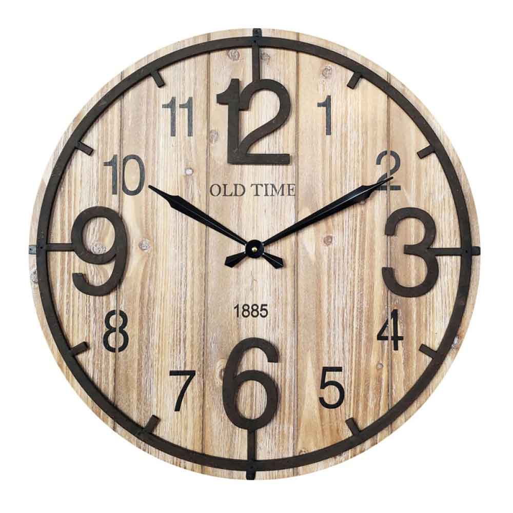 Wooden Wall Clock with Black Numbers