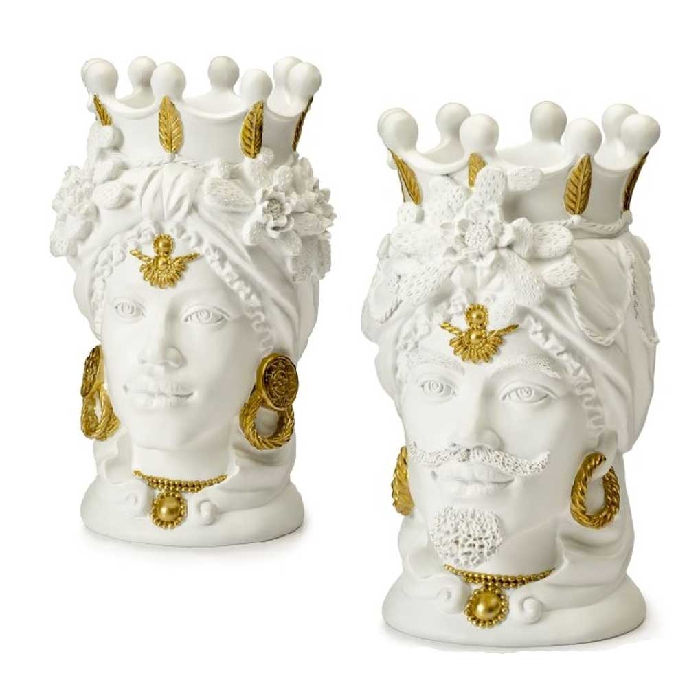 Palais Royal Coppia di Teste di Moro Bianco Oro 18 cm