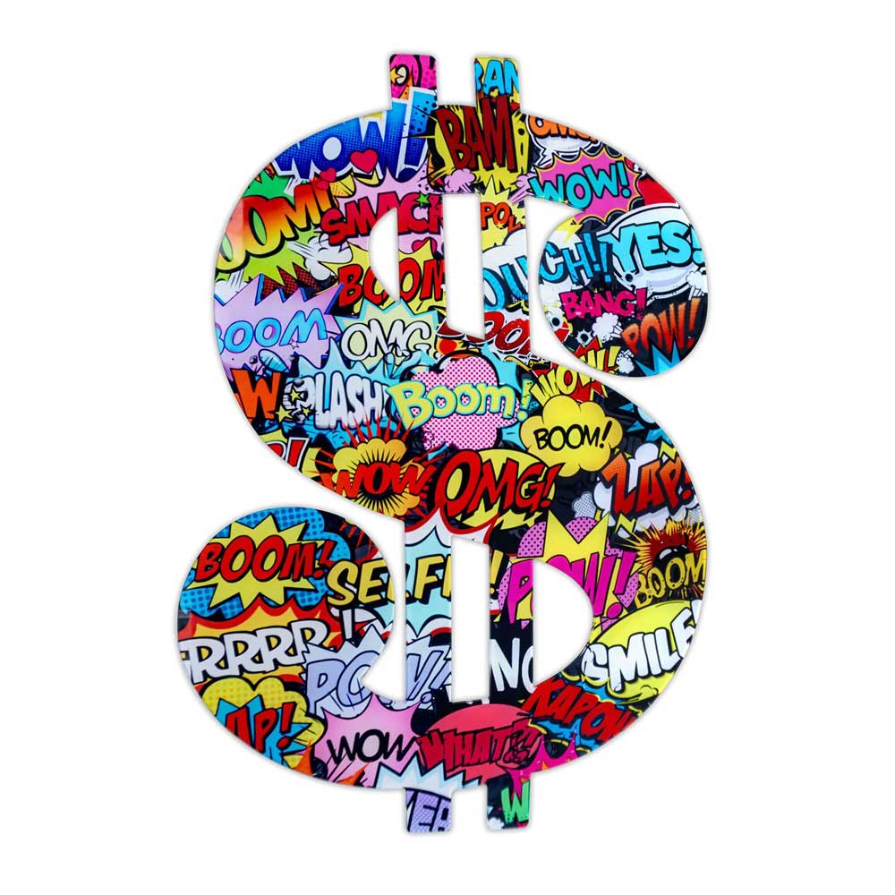 Pannello in Plexiglass Pop Art | Simbolo Dollaro Decorato a Mano | ADM