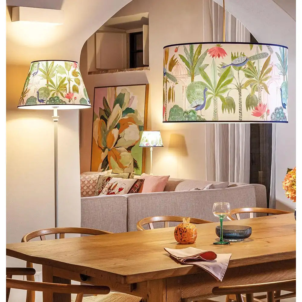 Paralume Conico Tessuto Stampa Pavoni Palme | L'Oca Nera