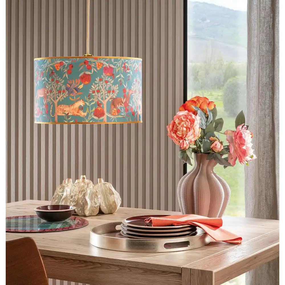 Paralume Sospensione Cilindrico Tessuto Stampa Tigri | L'Oca Nera