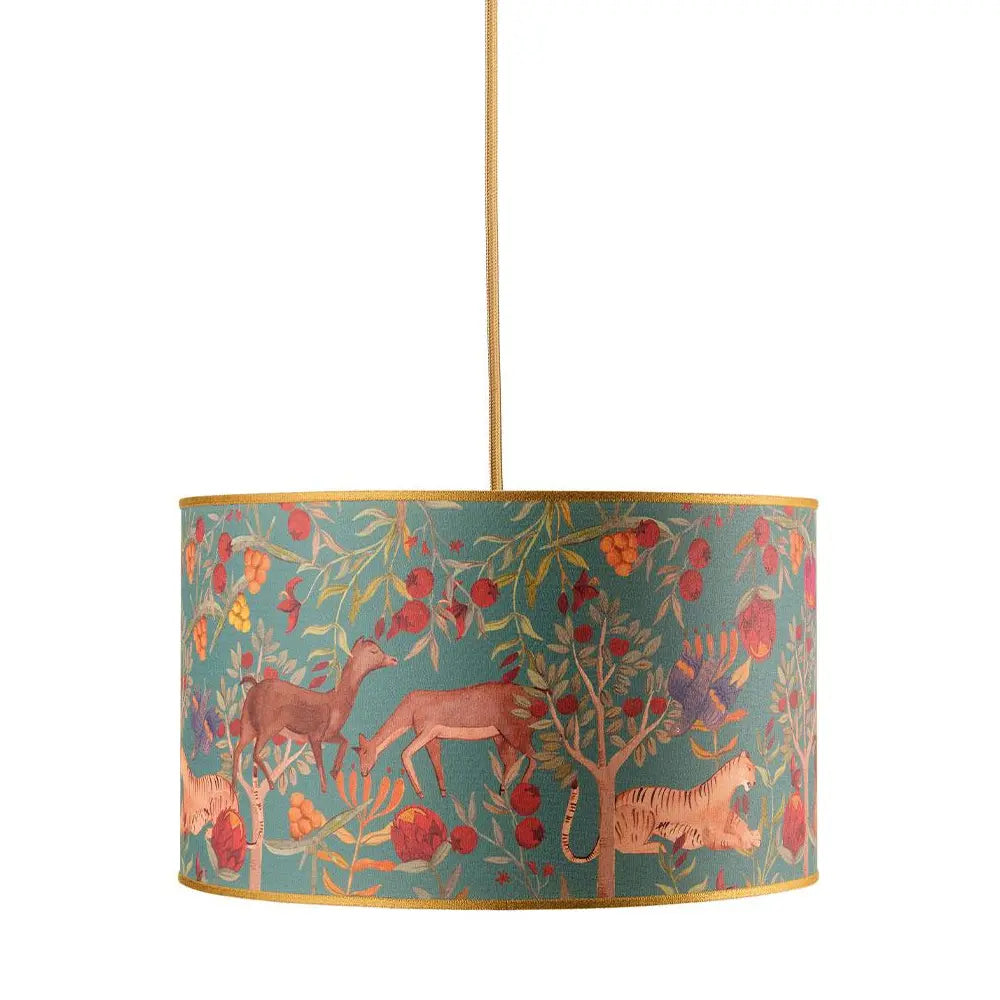 Paralume Sospensione Cilindrico Tessuto Stampa Tigri | L'Oca Nera