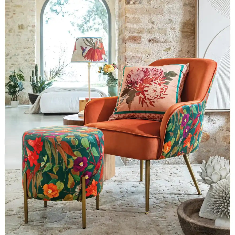 Poltrona Tessuto Decoro Floreale Uccelli | L'Oca Nera