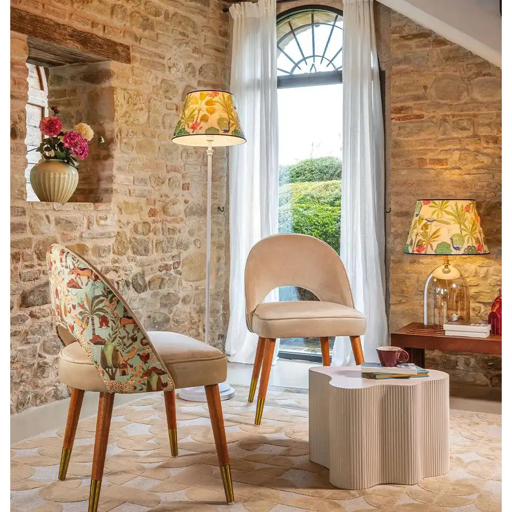 Poltroncina Beige Avorio Decoro Flora Fauna | L'Oca Nera