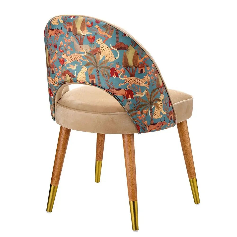 Poltroncina Beige Celeste Decoro Flora Fauna | L'Oca Nera