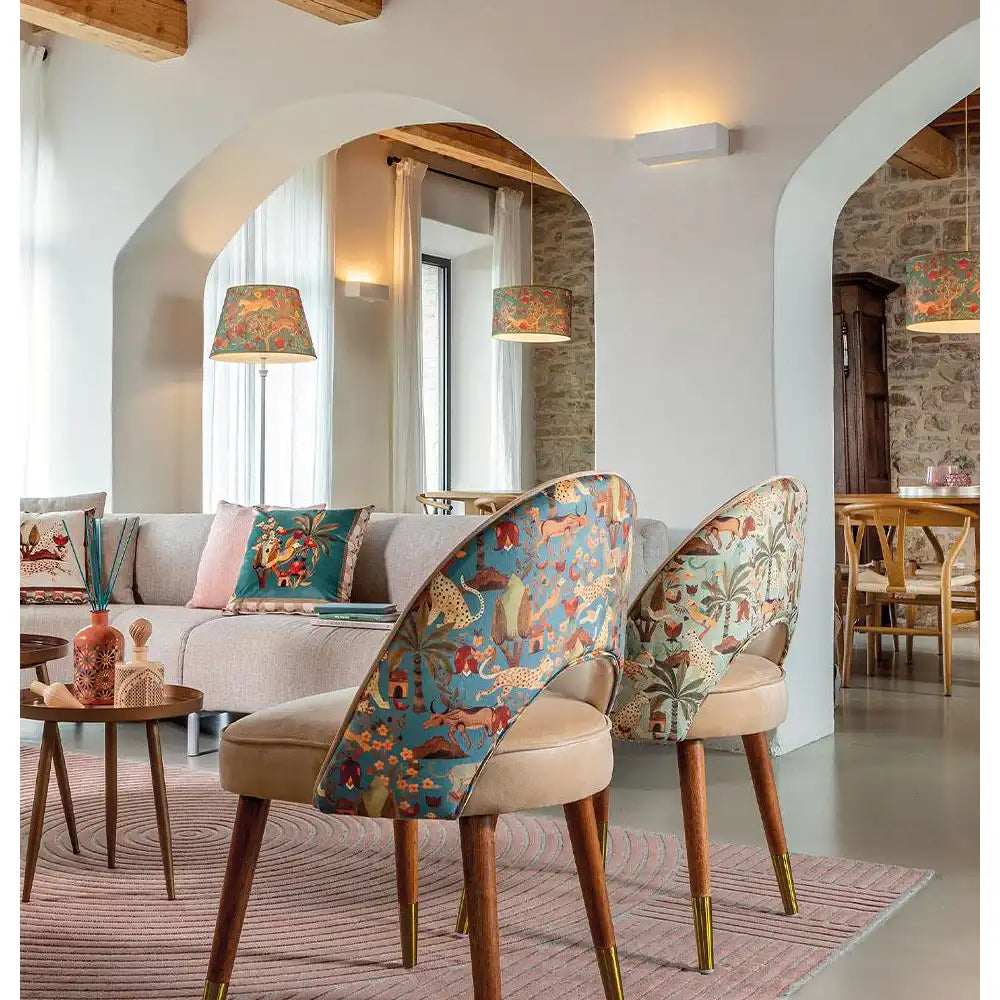 Poltroncina Beige Celeste Decoro Flora Fauna | L'Oca Nera