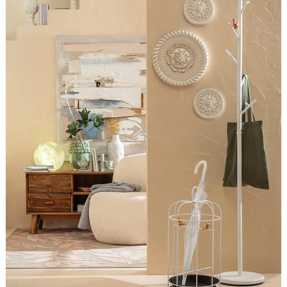 Portaombrelli Bianco Metallo Dettaglio Uccellini | L'Oca Nera