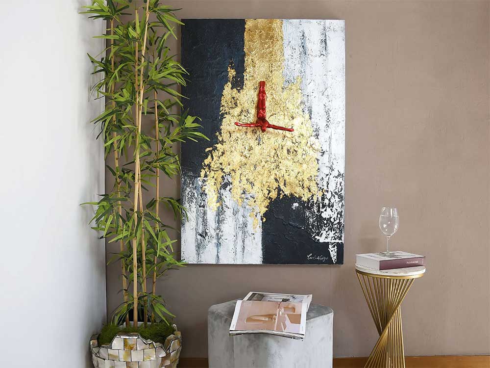 Quadro 3D con Scultura da Parete | Tuffatore su Tela Oro | ADM
