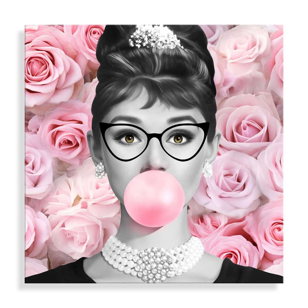 Quadro Acrilico Audrey con Rose | Stampa Retrostampata | ADM