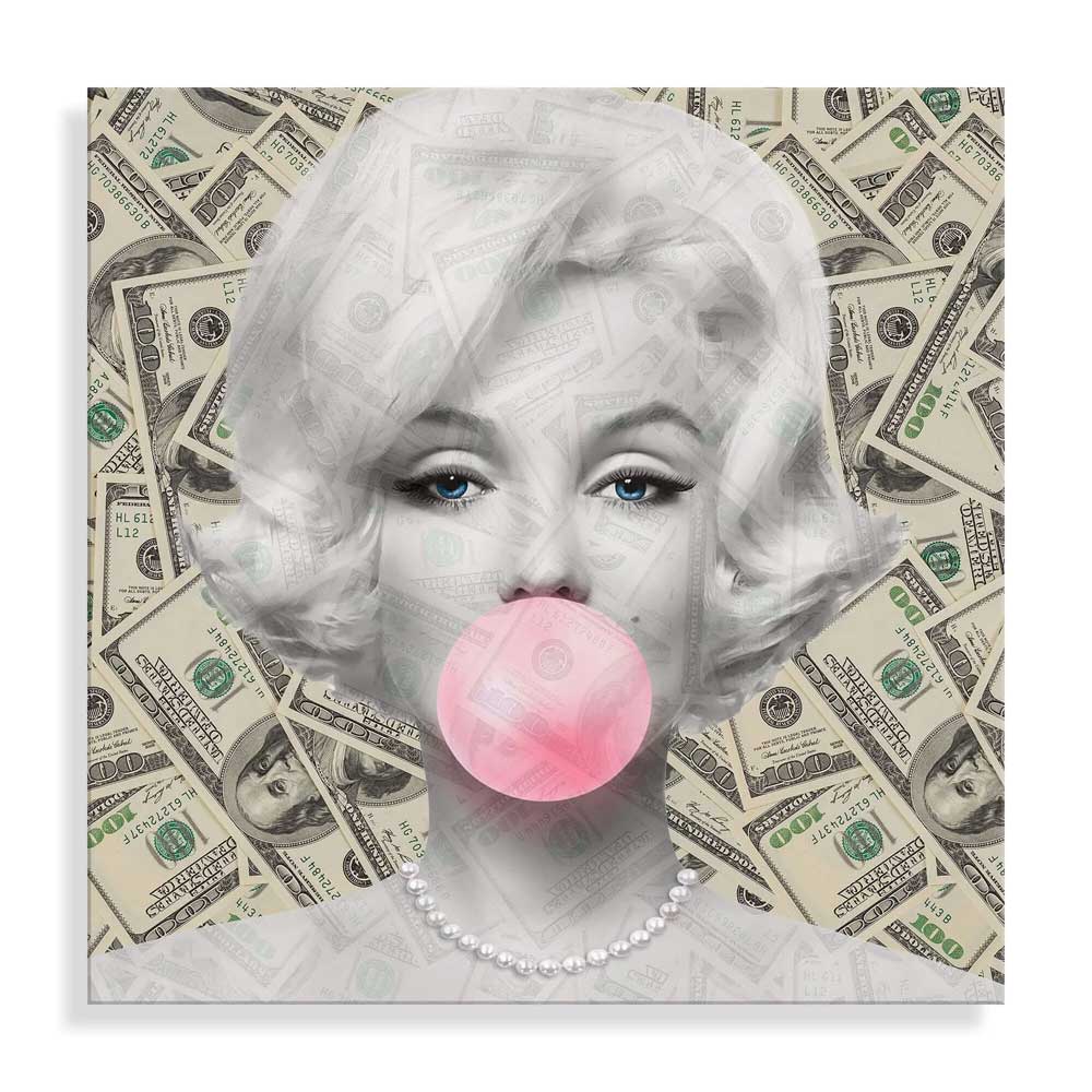 Quadro Acrilico Marilyn con Dollari | Stampa Retrostampata | ADM