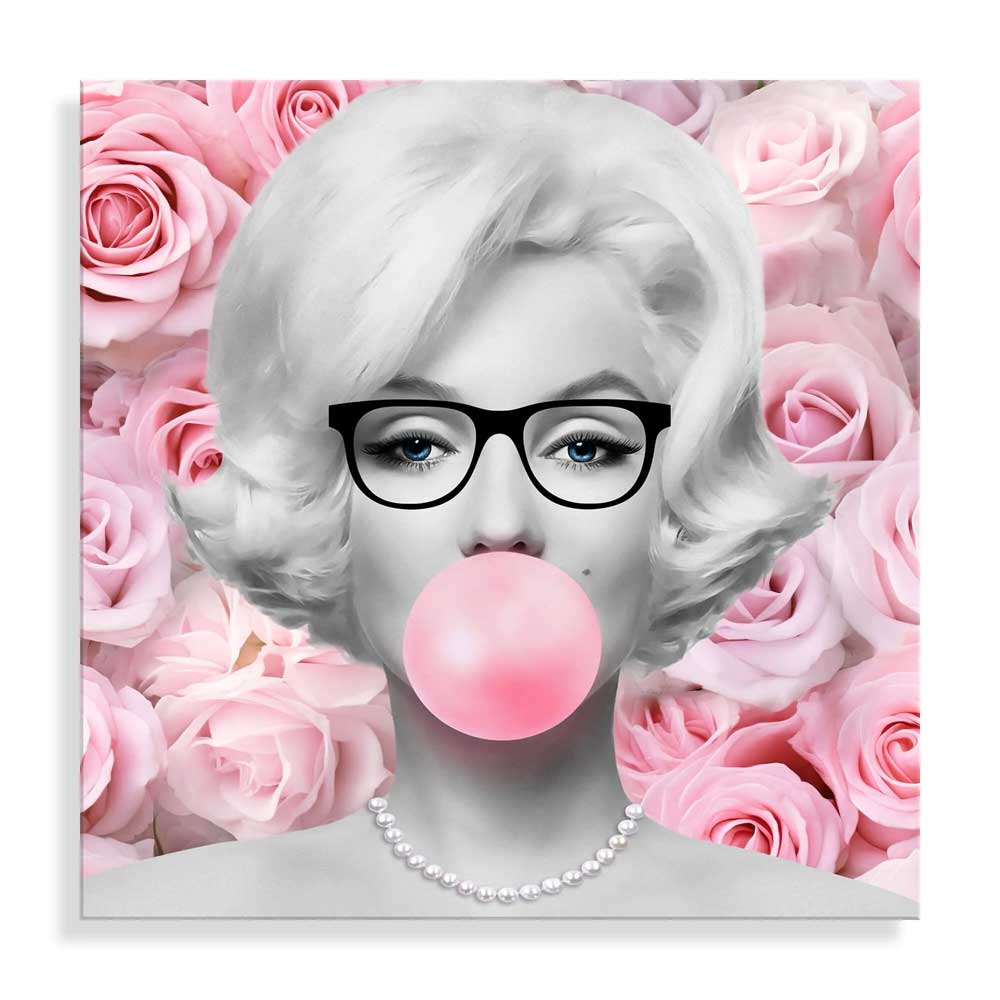 Quadro Acrilico Marilyn con Rose | Stampa Retrostampata | ADM