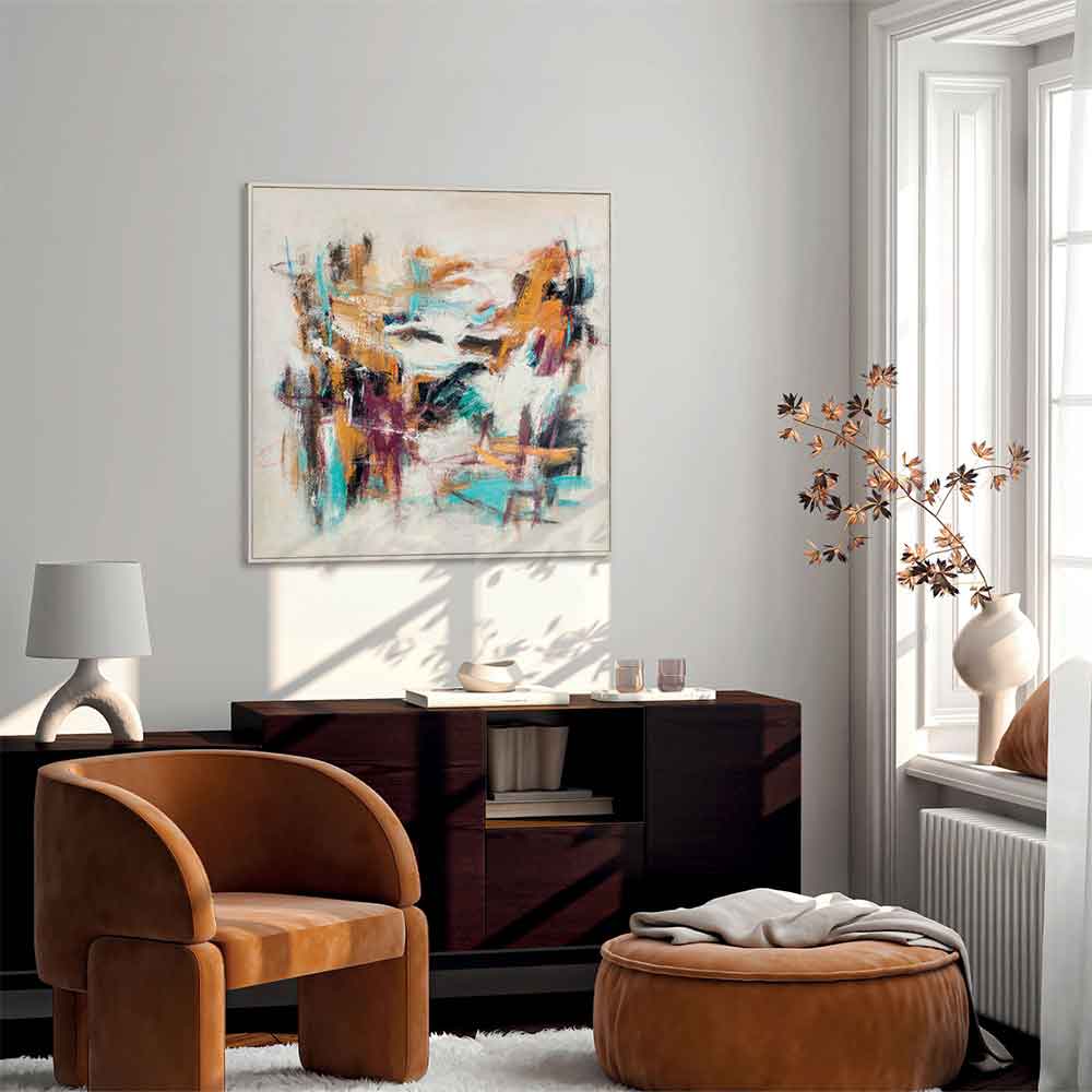 Agave - Amuse 100x100: Quadro Astratto Dipinto a Mano Multicolore